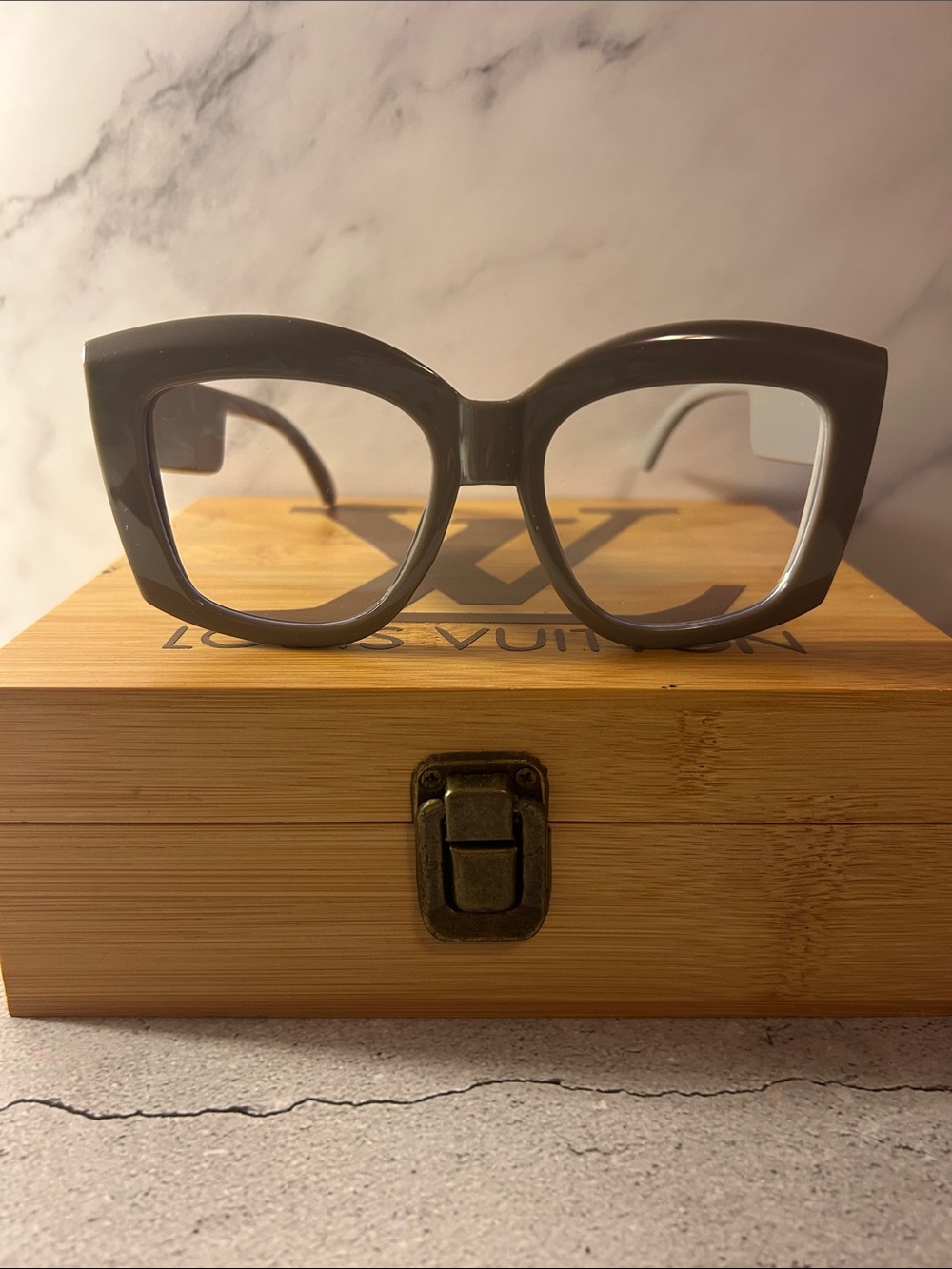 Glossy Charcoal Gray Oversized Square Glasses